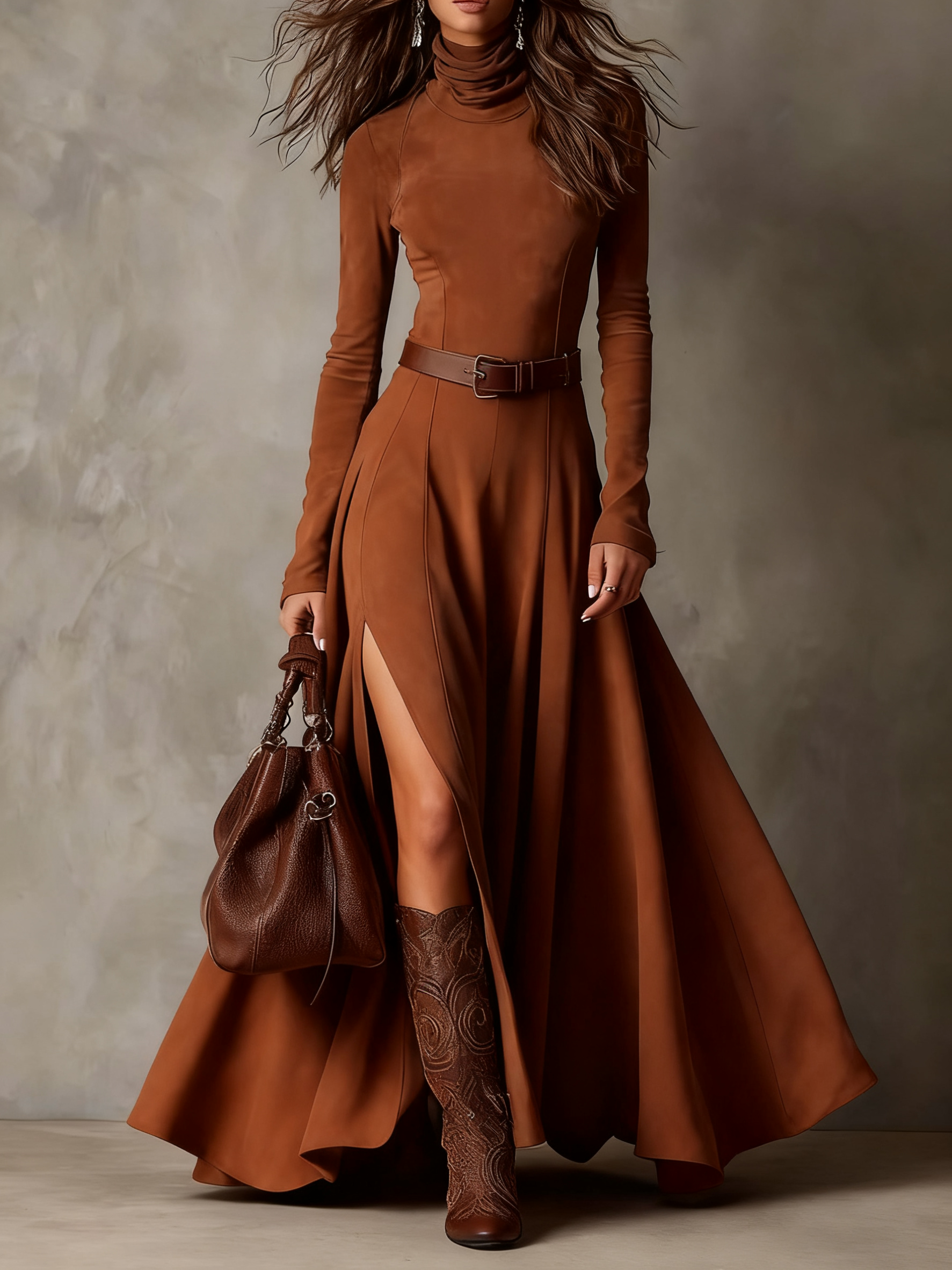 Marnie | Suede Turtleneck Maxi Dress